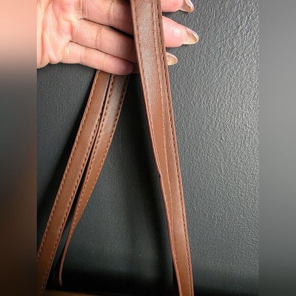 Chocolate Brown Faux Suede Faux Leather Bow Tote 16x11x6'D Books Beach Gym - Picture 6 of 8